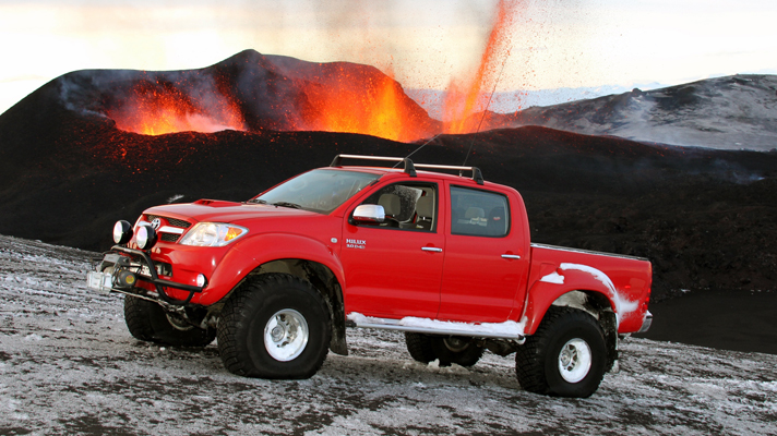 The Hilux doesn't look out of place at the mouth of a live volcano!